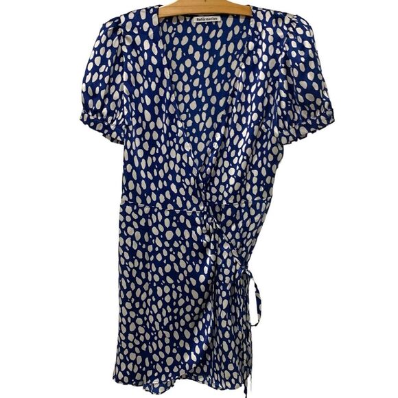 Reformation | Dress Silk Mini V Neck Wrap V Neck Short Sleeve Polka Dots- Large - Picture 1 of 8